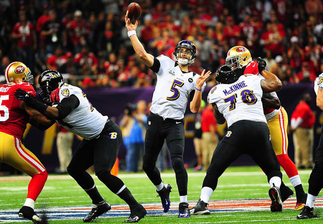 After three first half scores, Joe Flacco is just the third quarterback to throw for 11 touchdowns in a single postseason.